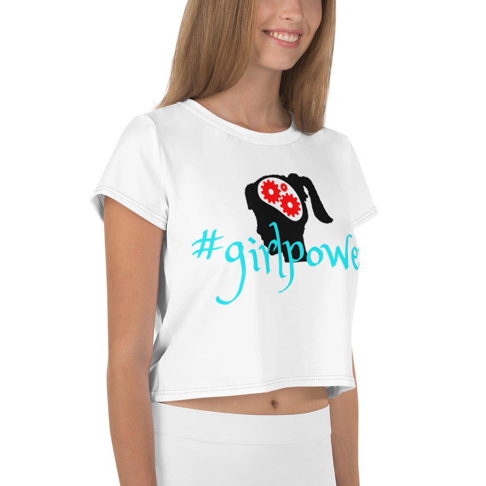 Army Green #girlpower Cropped Tees. Girls' Hashtag Art Crop Top. WickedYo.